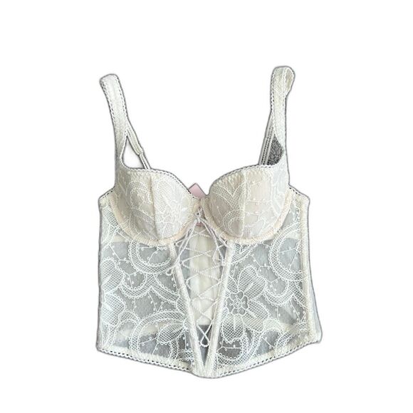 Victoria Secret ivory lace bustier corset top floral mesh - Picture 2 of 8